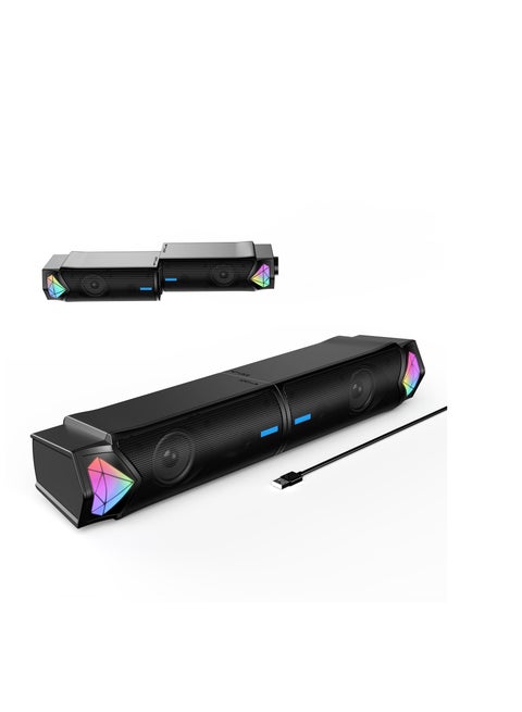 Computer Speakers for PC Desktop Monitor, Bluetooth Dynamic RGB Computer Sound Bar, Dual HiFi Stereo & Gradient RGB Lighting, USB Powered Speakers, for PC Laptop Tablet Desktop(Include C Adapter)
