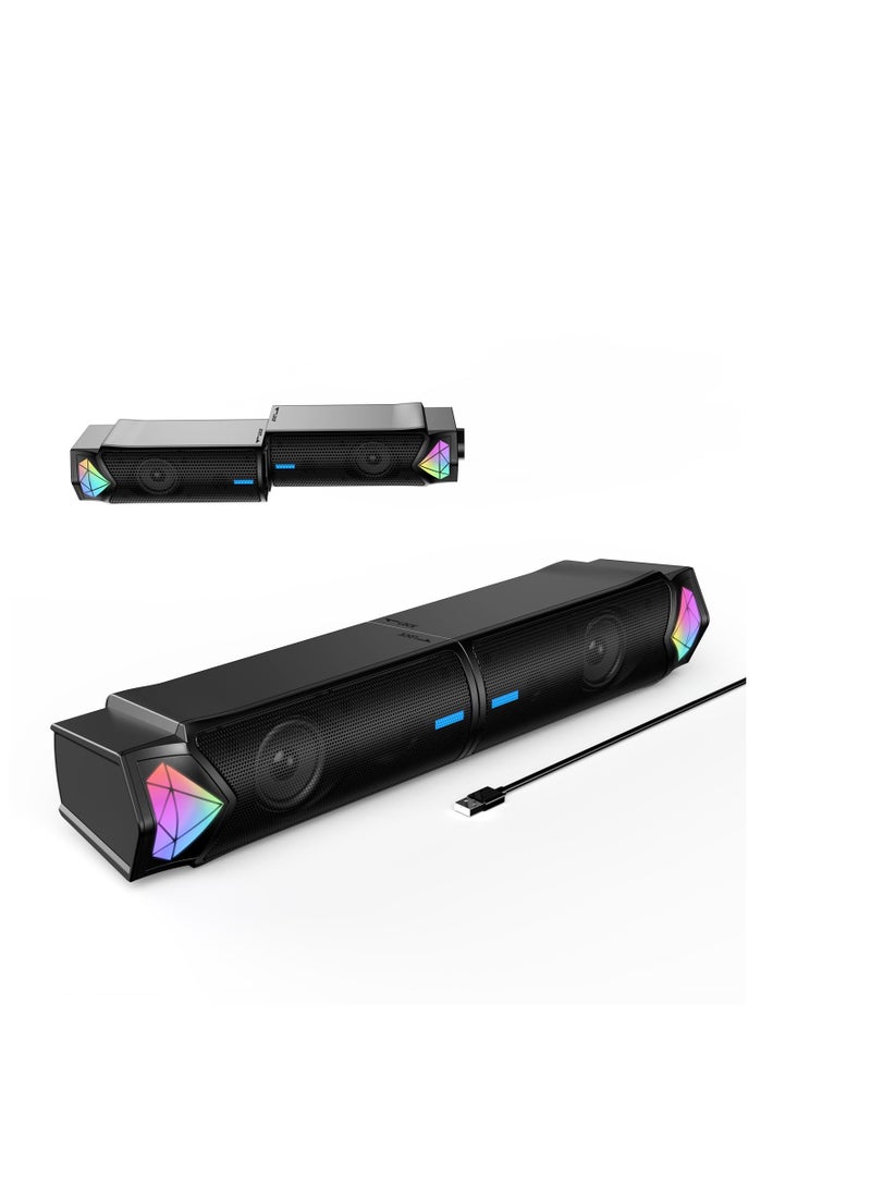 Excefore Computer Speakers for PC Desktop Monitor, Bluetooth Dynamic RGB Computer Sound Bar, Dual HiFi Stereo & Gradient RGB Lighting, USB Powered Speakers, for PC Laptop Tablet Desktop(Include C Adapter)  - Image 1