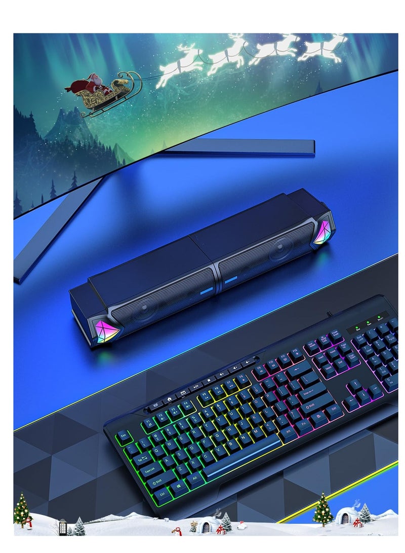 Computer Speakers for PC Desktop Monitor, Bluetooth Dynamic RGB Computer Sound Bar, Dual HiFi Stereo & Gradient RGB Lighting, USB Powered Speakers, for PC Laptop Tablet Desktop(Include C Adapter)