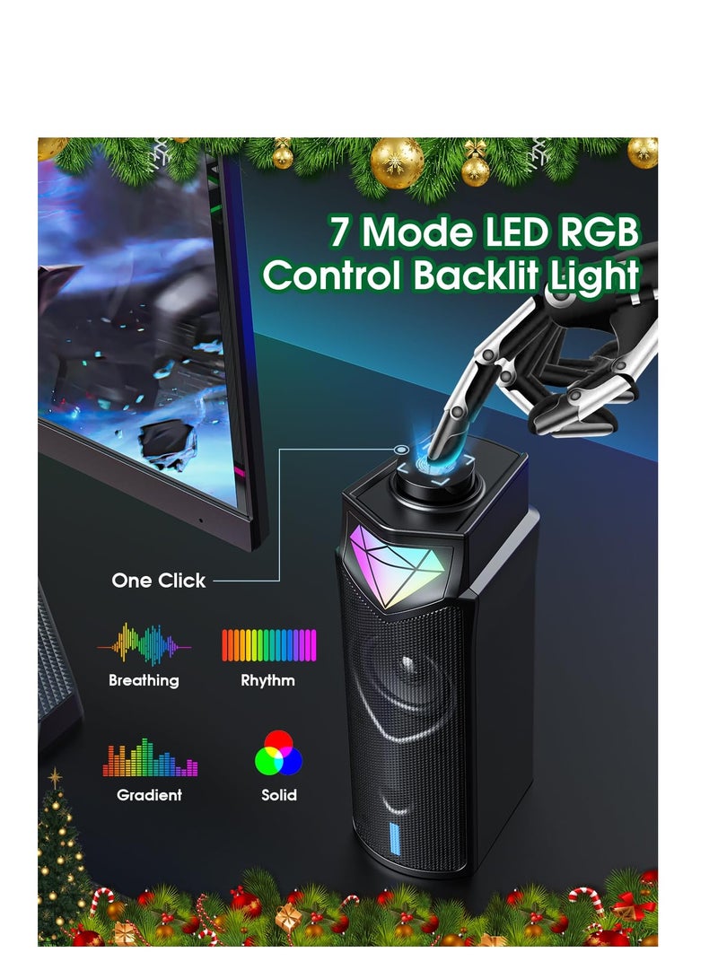 Excefore Computer Speakers for PC Desktop Monitor, Bluetooth Dynamic RGB Computer Sound Bar, Dual HiFi Stereo & Gradient RGB Lighting, USB Powered Speakers, for PC Laptop Tablet Desktop(Include C Adapter)  - Image 4