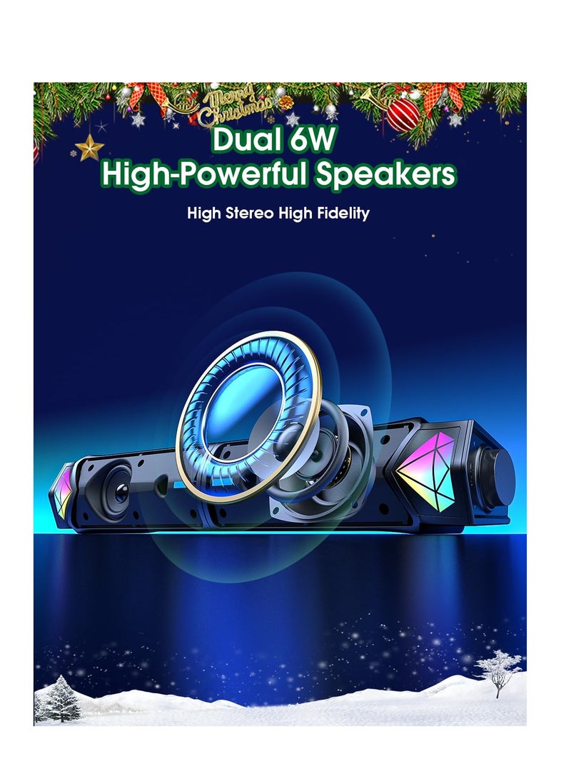 Excefore Computer Speakers for PC Desktop Monitor, Bluetooth Dynamic RGB Computer Sound Bar, Dual HiFi Stereo & Gradient RGB Lighting, USB Powered Speakers, for PC Laptop Tablet Desktop(Include C Adapter)  - Image 3
