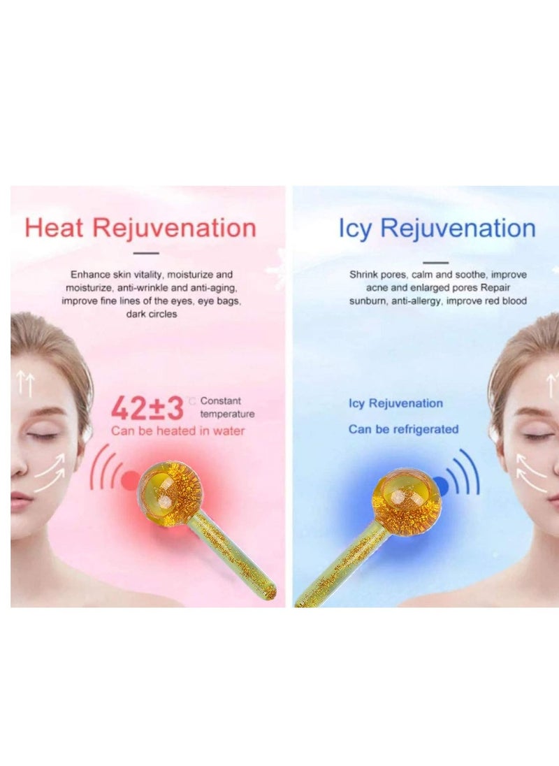KASTWAVE كرات الثلج للعناية بالوجه، مجموعة بكرات تجميل الوجه الباردة، كرات تبريد الوجه السحرية، كرات دوارة باردة للعناية بالوجه، روتين العناية بالجمال اليومي في المنزل، مجموعة بكرات الثلج الذهبية الباردة للعناية بالوجه (قطعتان)  - Image 3