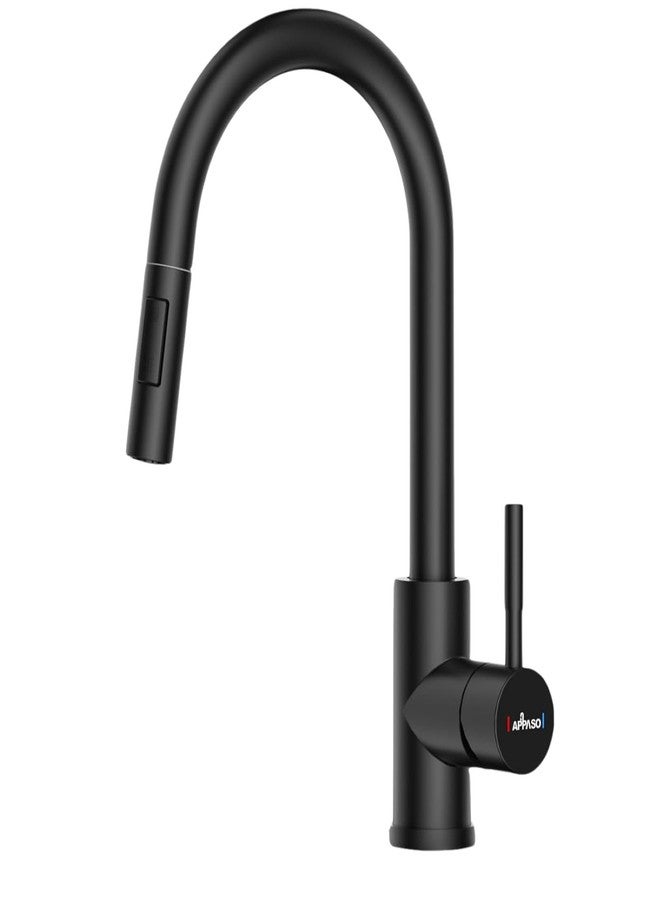 APPASO Stainless Steel Kitchen Sink Tap Mixer Hot & Cold, Black Kitchen Tap, Single Handle High Arc Swan-Neck Kitchen Faucet With Pull Down Sprayer Suitable For 1 Or 3 Holes Home Sink, Matte Black - Image 1