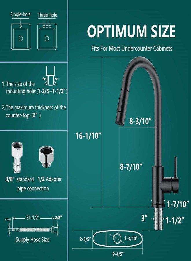 APPASO Stainless Steel Kitchen Sink Tap Mixer Hot & Cold, Black Kitchen Tap, Single Handle High Arc Swan-Neck Kitchen Faucet With Pull Down Sprayer Suitable For 1 Or 3 Holes Home Sink, Matte Black - Image 5