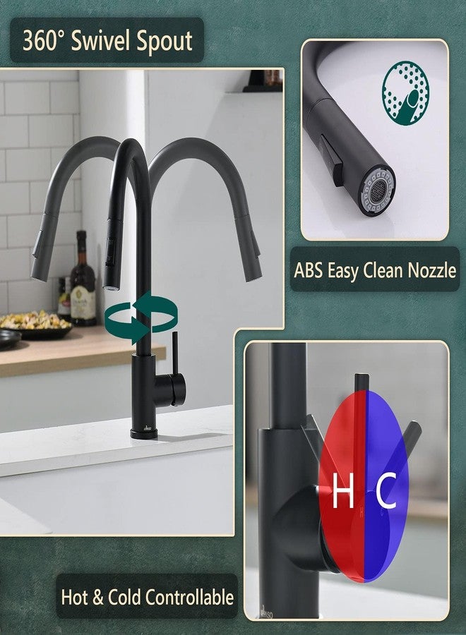 APPASO Stainless Steel Kitchen Sink Tap Mixer Hot & Cold, Black Kitchen Tap, Single Handle High Arc Swan-Neck Kitchen Faucet With Pull Down Sprayer Suitable For 1 Or 3 Holes Home Sink, Matte Black - Image 4
