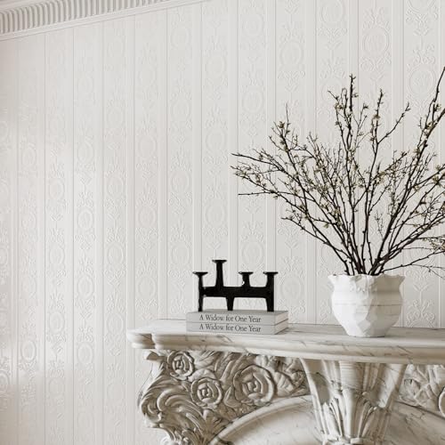 JiffDiff Wallpaper Peel and Stick Textured,3D Embossed Wall Paper Stick on Wallpaper Modern Waterproof Self Adhesive Contact Paper(17.3" x 1200",White) - Image 5