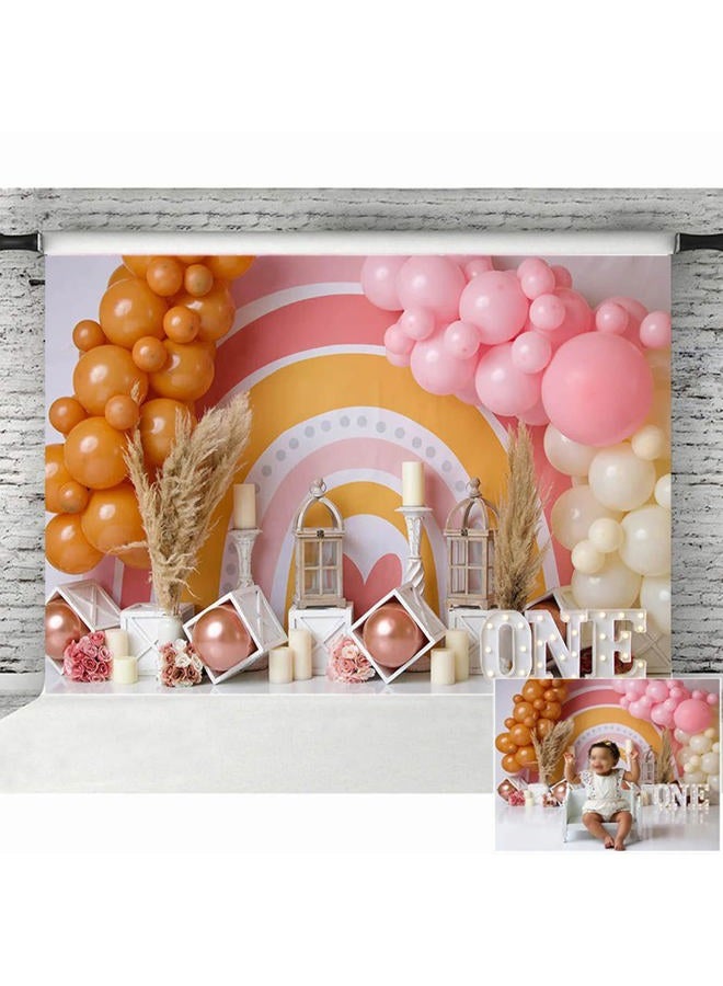 خلفية تصوير حفلة استحمام الأطفال بأسلوب بوهيمي بالونات قوس قزح لعيد الميلاد الأول تزيين كعكة خلفية زينة حفلة عشب بوهيمي، 7x5 قدم - Image 2