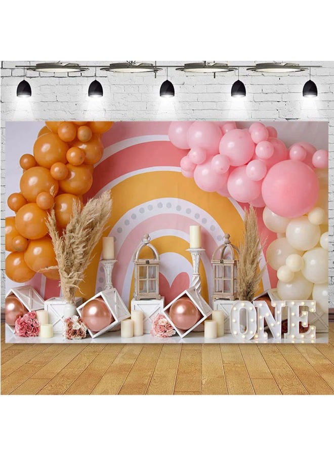 خلفية تصوير حفلة استحمام الأطفال بأسلوب بوهيمي بالونات قوس قزح لعيد الميلاد الأول تزيين كعكة خلفية زينة حفلة عشب بوهيمي، 7x5 قدم - Image 1