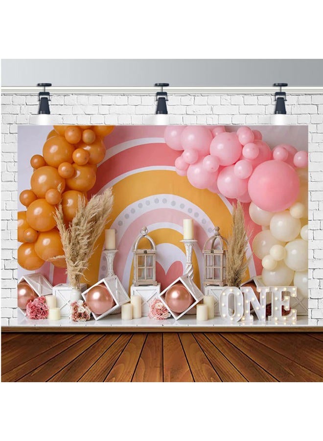 خلفية تصوير حفلة استحمام الأطفال بأسلوب بوهيمي بالونات قوس قزح لعيد الميلاد الأول تزيين كعكة خلفية زينة حفلة عشب بوهيمي، 7x5 قدم - Image 3