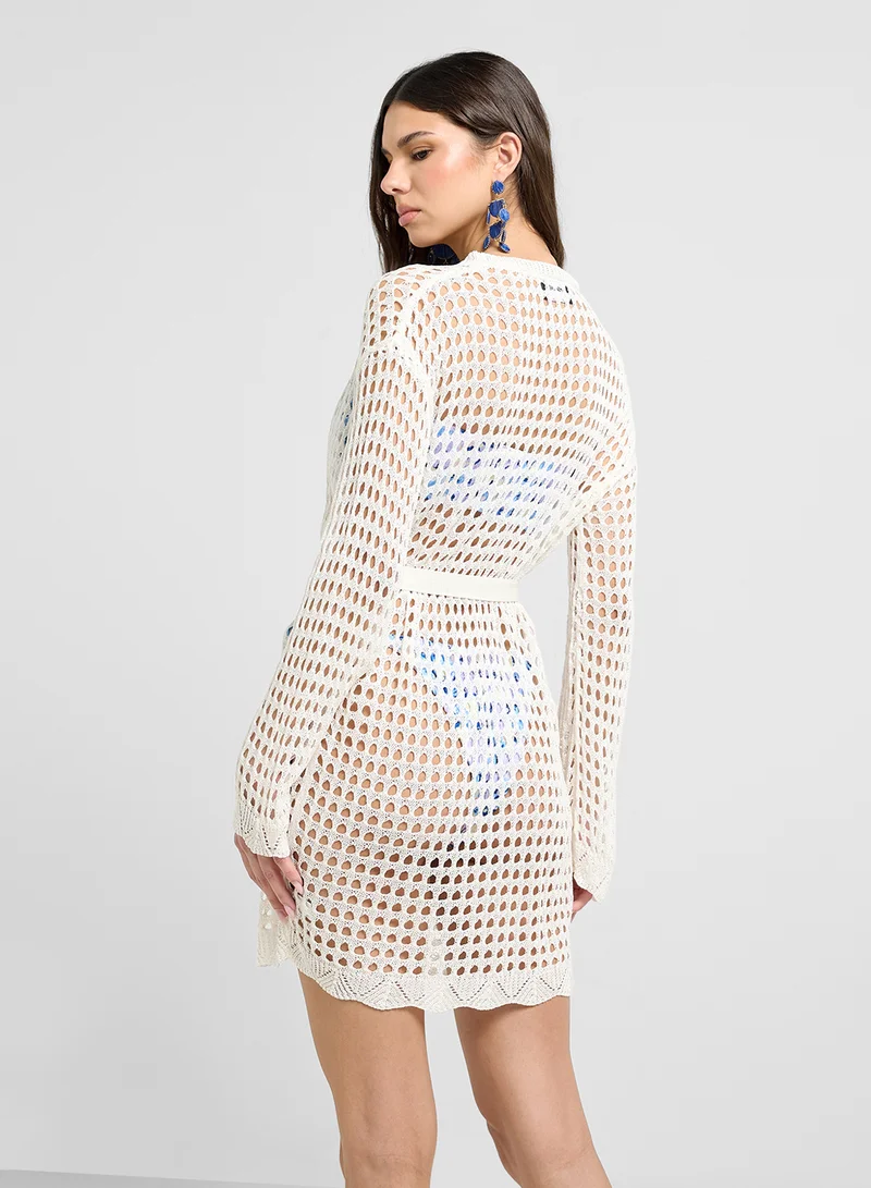 جينجر Crochet Beach Coverup Shirt