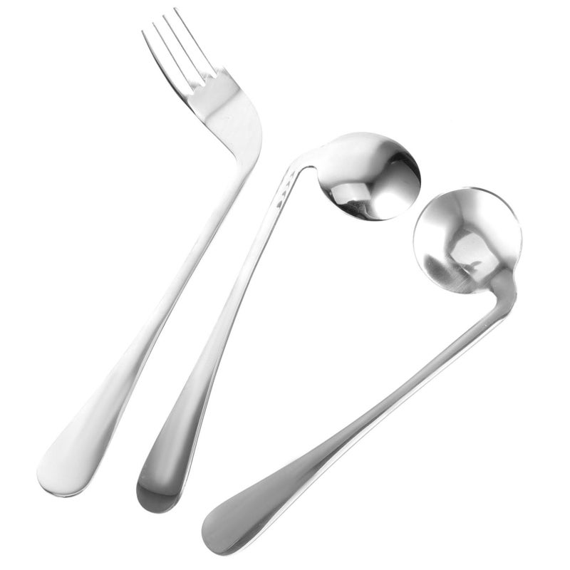 1 Set Angled Eating Utensils For Elderly Lightweight Curved Fork And Spoon Self Feeding Adaptive Tableware Right Hand Configuration Blue - Image 2