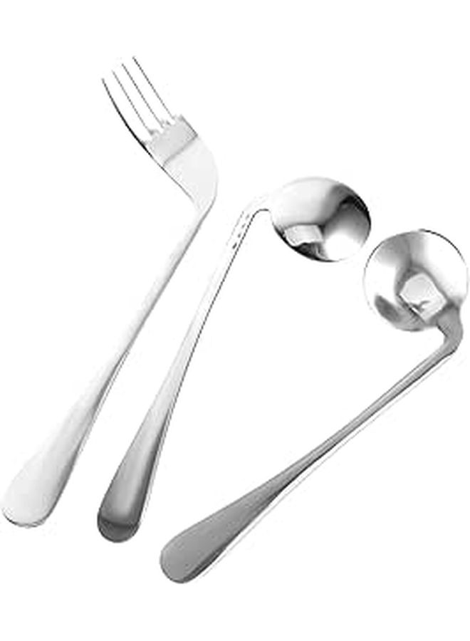1 Set Angled Eating Utensils For Elderly Lightweight Curved Fork And Spoon Self Feeding Adaptive Tableware Right Hand Configuration Blue - Image 1