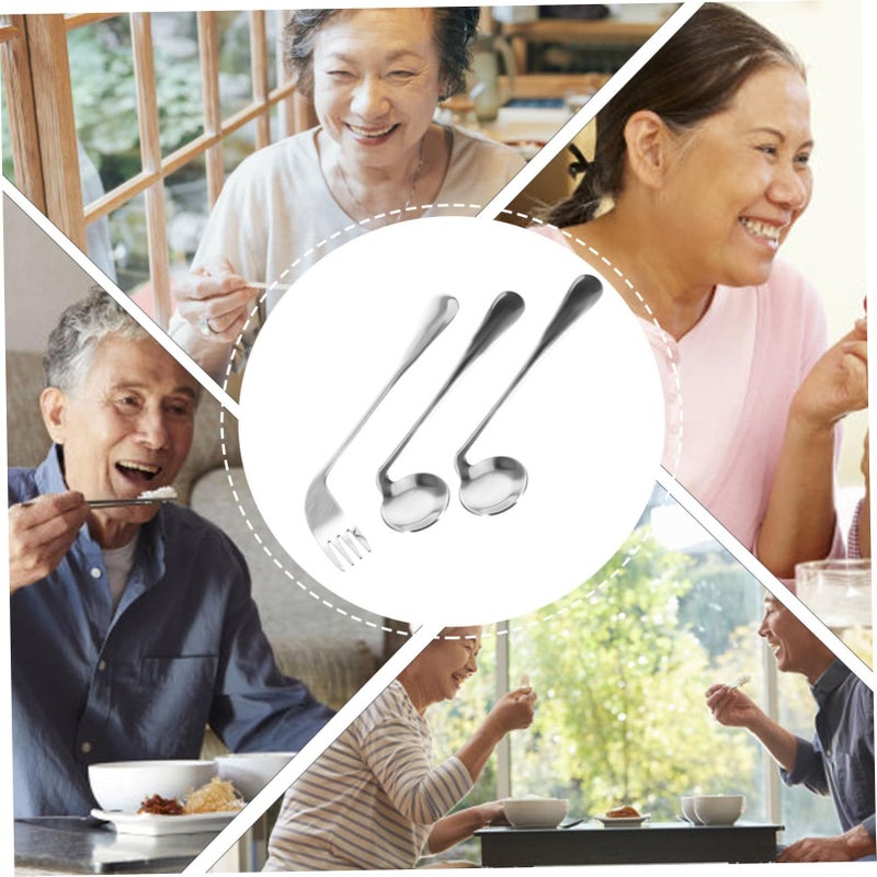 1 Set Angled Eating Utensils For Elderly Lightweight Curved Fork And Spoon Self Feeding Adaptive Tableware Right Hand Configuration Blue - Image 4