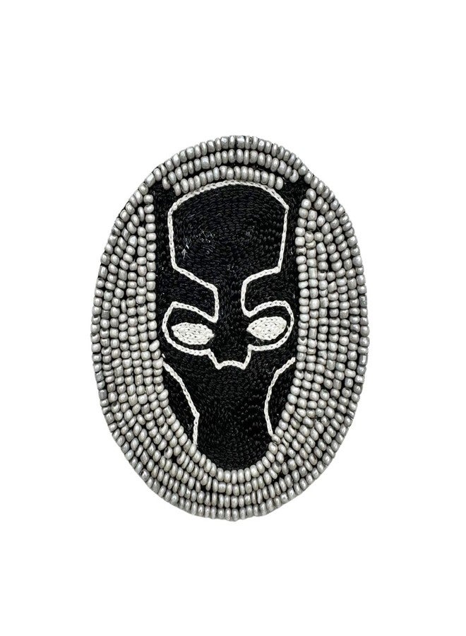 Abeo Black Panther Beaded Brooch Pin, Traditional Bengali Artisan Handcrafted, 5-6.3 cm, Black and White - Image 1