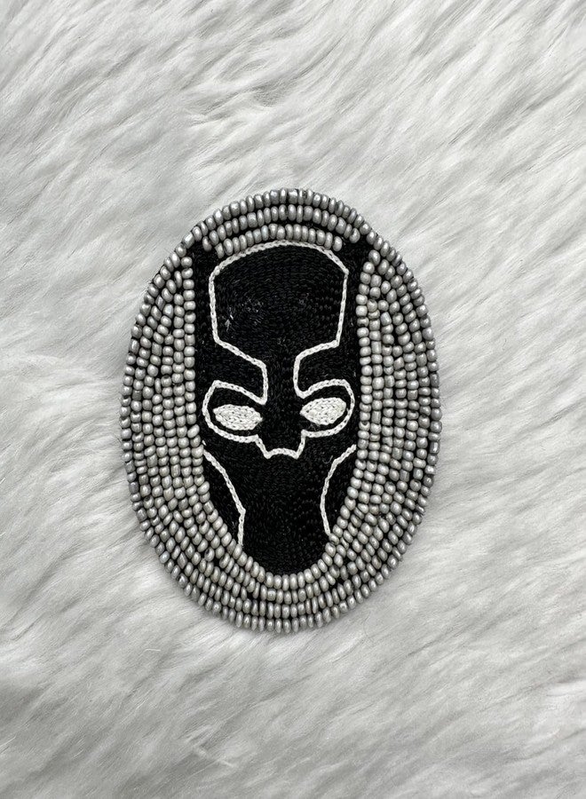 Abeo Black Panther Beaded Brooch Pin, Traditional Bengali Artisan Handcrafted, 5-6.3 cm, Black and White - Image 3