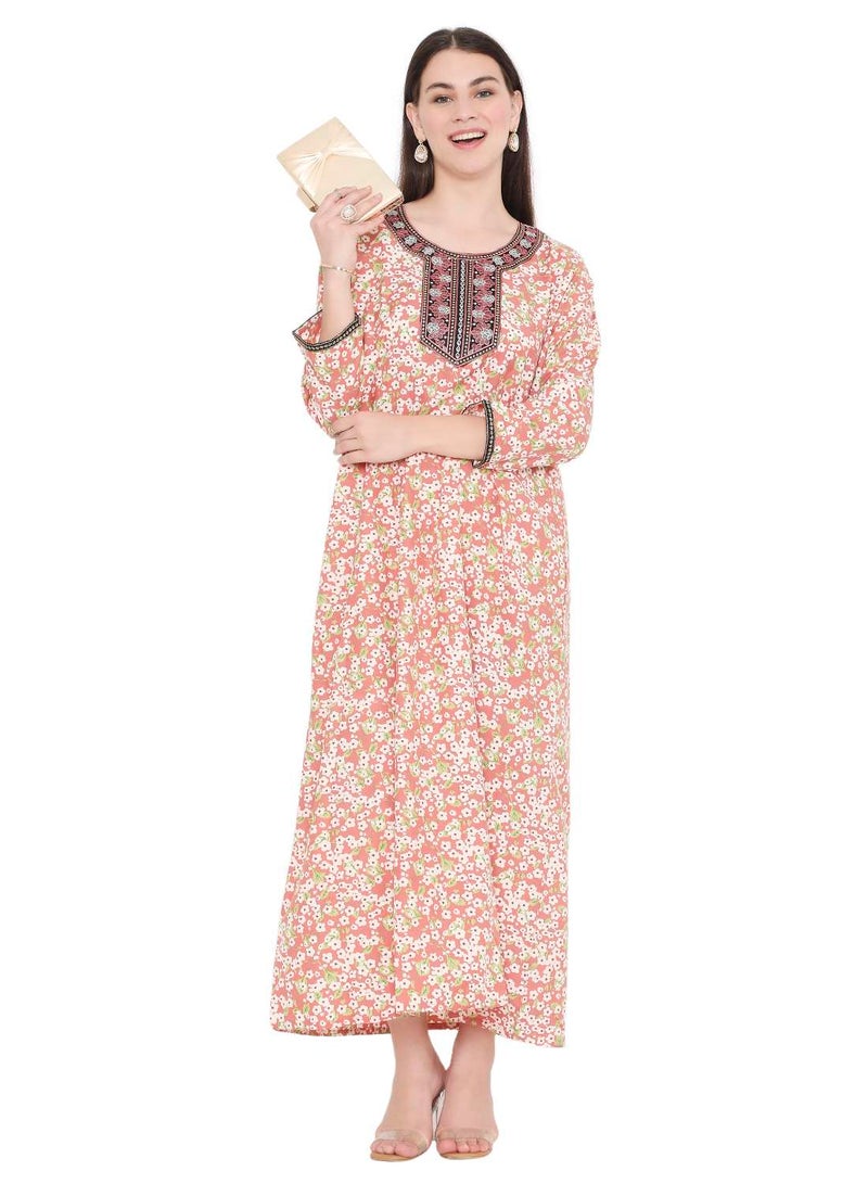 هانا آند سارا جلابية كفتان فيسكوز مطرزة بطبعات زهور - Image 1