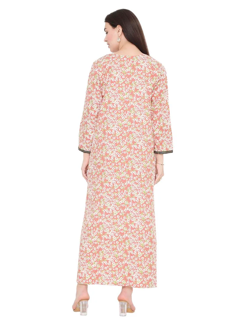 HANA & SARA MODEST VISCOSE EMBROIDERED AND FLORAL PRINTED ARABIC JALABIYA KAFTAN DRESS