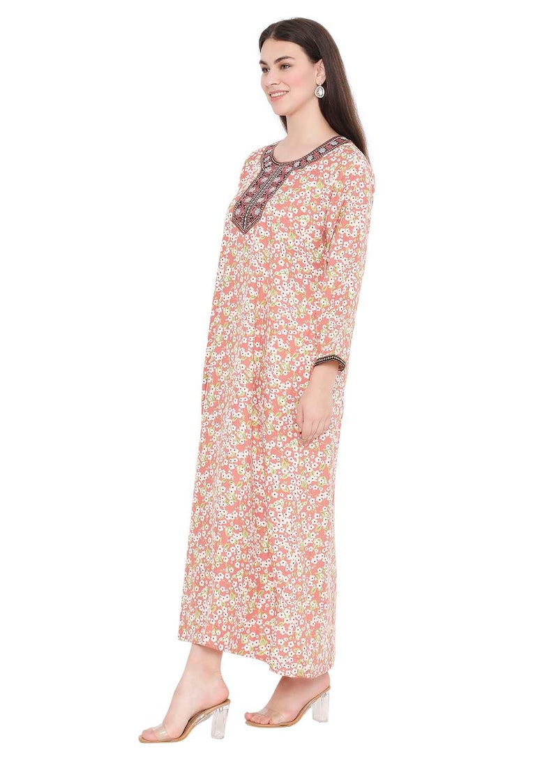 هانا آند سارا جلابية كفتان فيسكوز مطرزة بطبعات زهور - Image 4