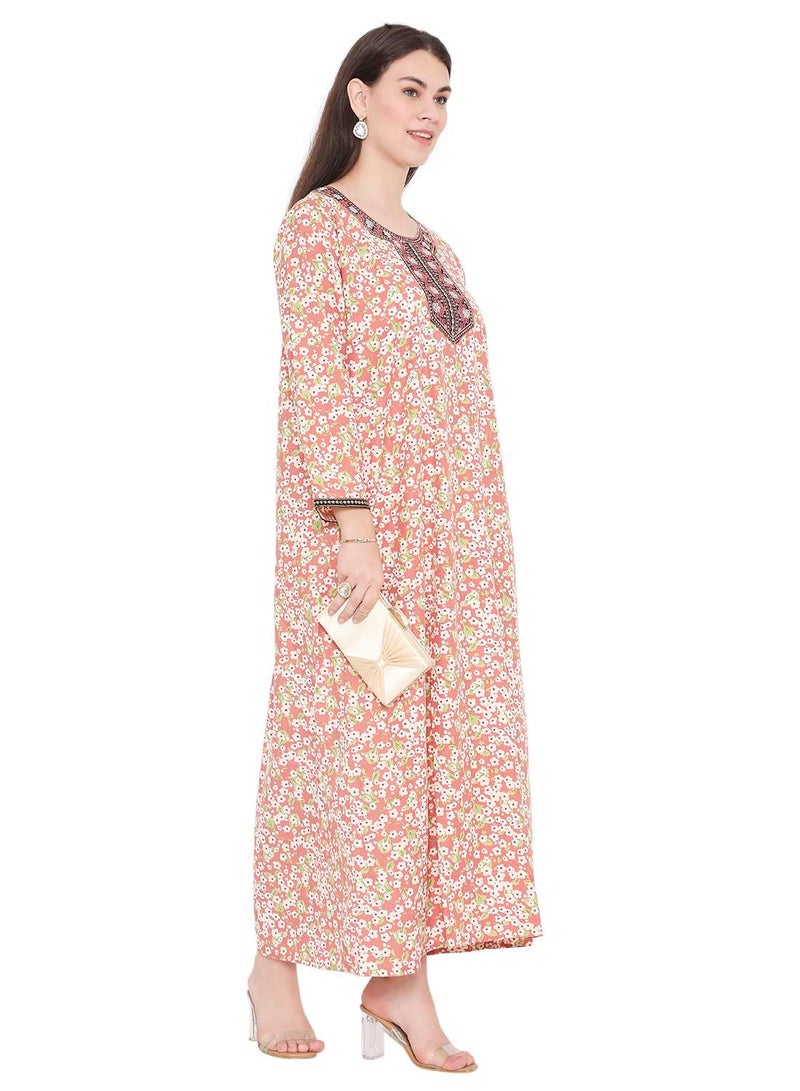 هانا آند سارا جلابية كفتان فيسكوز مطرزة بطبعات زهور - Image 5