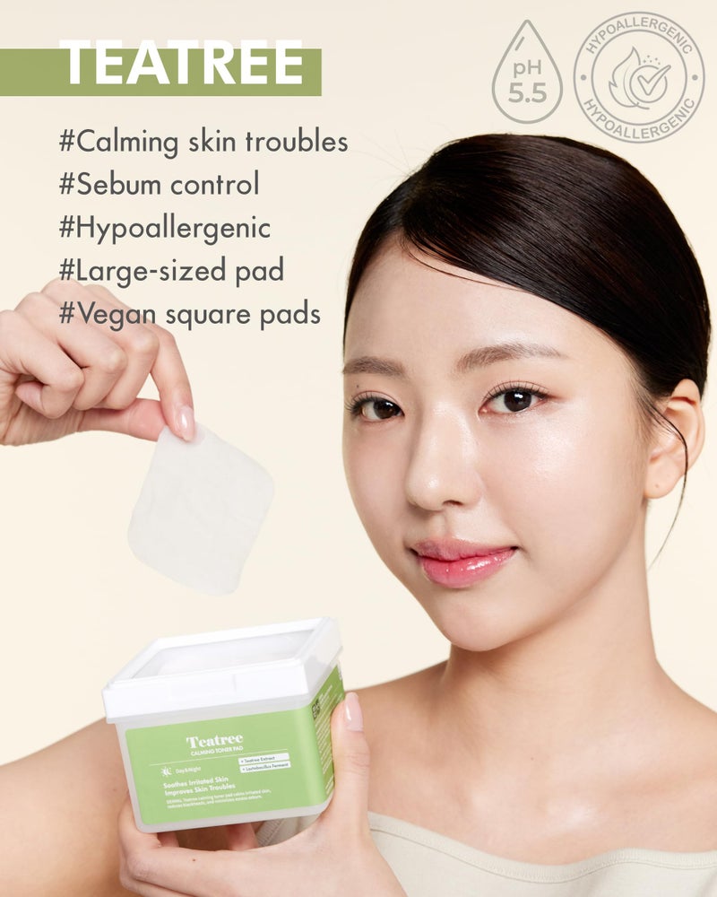 DERMAL Teatree Calming Toner Pad - Korean Toner Pad for Calming & Acne Improvement with Zinc PCA - Vegan Gauze Tencel Square Pads - High Capacity, 120 Sheets - Image 2