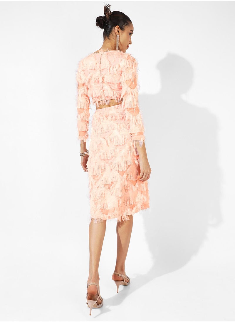 PINACOLADA - Women's Pastel Pink Fringe Co-Ord Set - Image 1