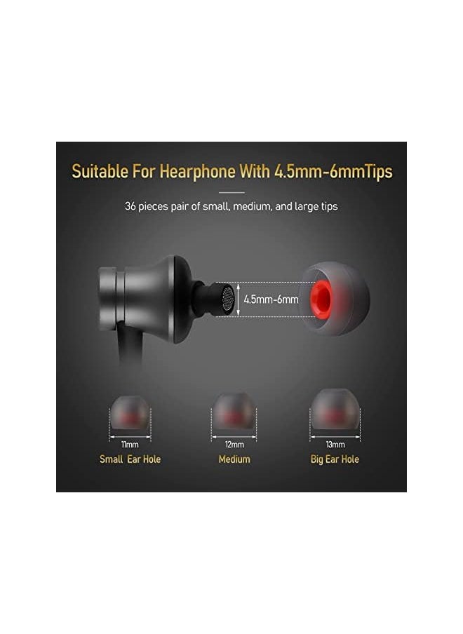 erorex Replacement Earphone Tips 36 Pieces Replacement Earbuds Tips Headphone Silicone Tips Noise Isolation Cover Noise Cancelling Earphones For 4.5Mm To 6Mm Headphones 3 Color 3 Size  - Image 2