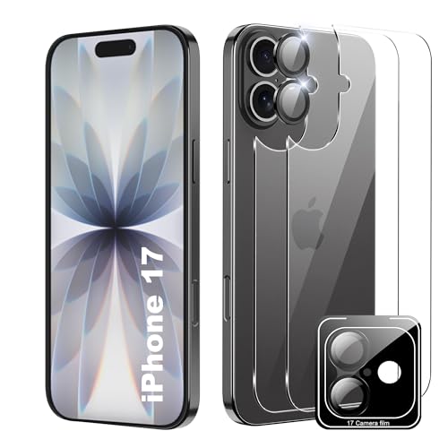 Fhyeugfy for iPhone 17 6.3 inch Screen Protector,[2+1 Pack] Back Screen Protector+Camera Lens Protector,Tempered Glass,Bubble-Free,Anti-Scratch - Image 1