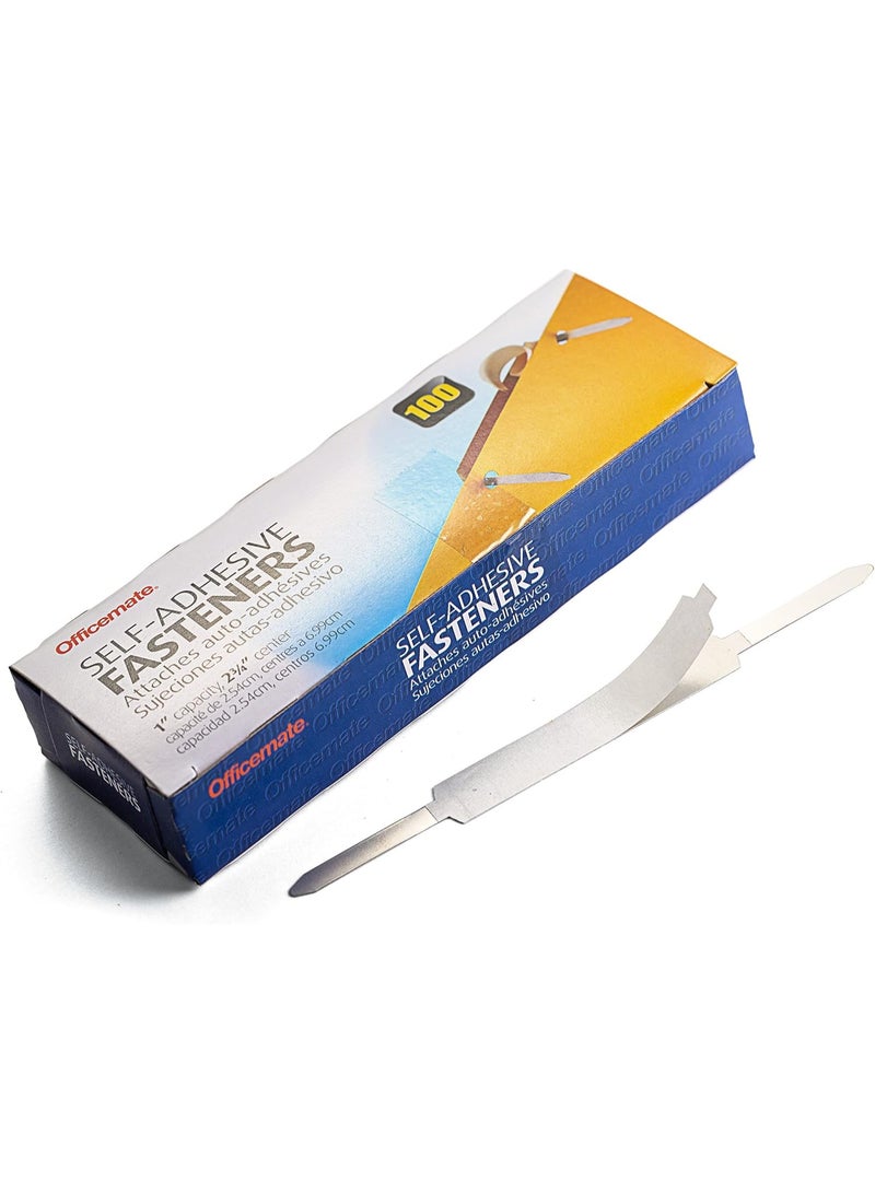 Officemate Self Adhesive Prong Paper Fasteners, Matte Steel Finish, 1 inch Capacity, 2.75 inch Base, Box of 100 (99857) - Image 4