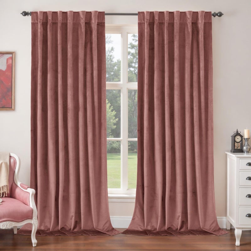 BGment Dusty Rose Pink Velvet Curtains 84 Inch for Bedroom, Thick Thermal Insulated Room Darkening Curtains Noise Reduce Back Tab and Rod Pocket Window Panels for Living Room, 2 Panels, 52 x 84 Inch - Image 1
