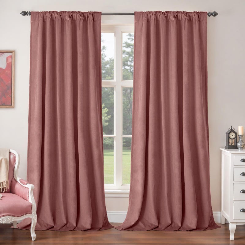 BGment Dusty Rose Pink Velvet Curtains 84 Inch for Bedroom, Thick Thermal Insulated Room Darkening Curtains Noise Reduce Back Tab and Rod Pocket Window Panels for Living Room, 2 Panels, 52 x 84 Inch - Image 2