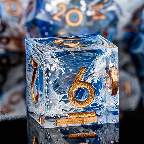ARUOHHA Blue DND Resin Dice Set 7PCS Translucent Handmade RPG Polyhedral Sharp Edge Dice Set with Gift Box Glitter Inclusions D and D Dice D20 D12 D10 D8 D6 D4 - Image 1