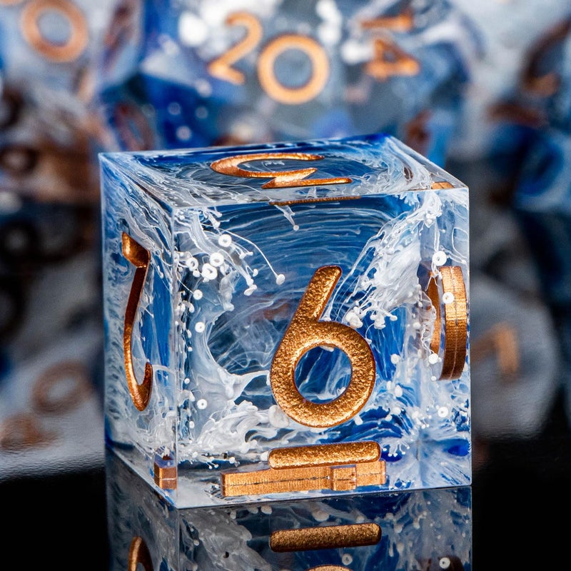 ARUOHHA Blue DND Resin Dice Set 7PCS Translucent Handmade RPG Polyhedral Sharp Edge Dice Set with Gift Box Glitter Inclusions D and D Dice D20 D12 D10 D8 D6 D4 - Image 3