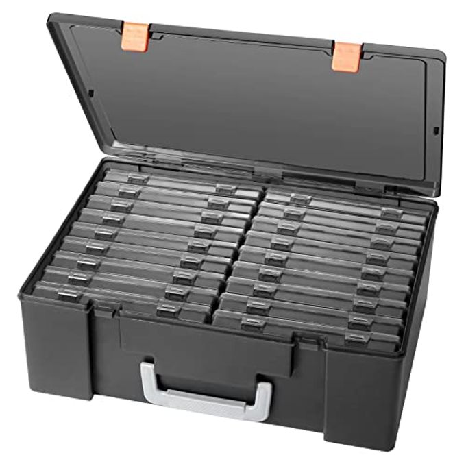 Gbivbe Photo Storage Box 4" x 6", 18 Inner Extra Large Photo Case Large Photo Organizer Acid-Free Photo Box Storage Photo Keeper Photo Storage Case, Plastic Craft Storage Box for Photo Stickers Stamps Seeds (Black, 18 Boxes) - Image 1