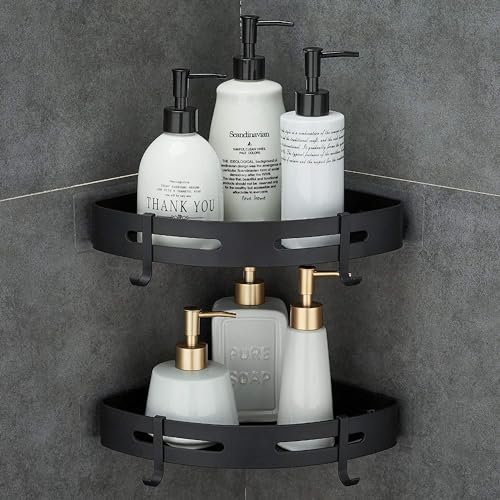 MorivaHomes Multipurpose Self Adhesive Aluminium Bathroom Corner Shelf Rack Bathroom Corner Organizer Stand Bathroom Organisers Storage Racks Bathroom Shelf Shelves Corner (Pack of 2) - Image 1