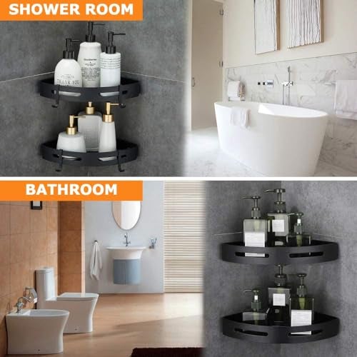 MorivaHomes Multipurpose Self Adhesive Aluminium Bathroom Corner Shelf Rack Bathroom Corner Organizer Stand Bathroom Organisers Storage Racks Bathroom Shelf Shelves Corner (Pack of 2) - Image 5