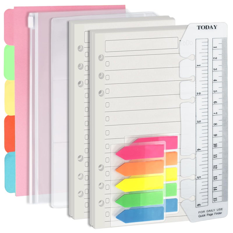 Harphia A6 6 Holes Binder Refill Set, 90 Sheets Todo List Planner Insert for 6 Holes Binder, with Paper Dividers,Ruler,Bags and Stickers, Planner Accessory Combo Set 005Da6Todo - Image 1