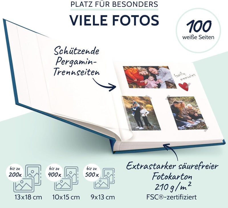 Goldbuch Summertime 31711 Photo Album, 30 x 31 cm, Photo Book with 100 White Pages & Glassine Dividers, Linen Photo Album, Memory Album, Light Blue - Image 4