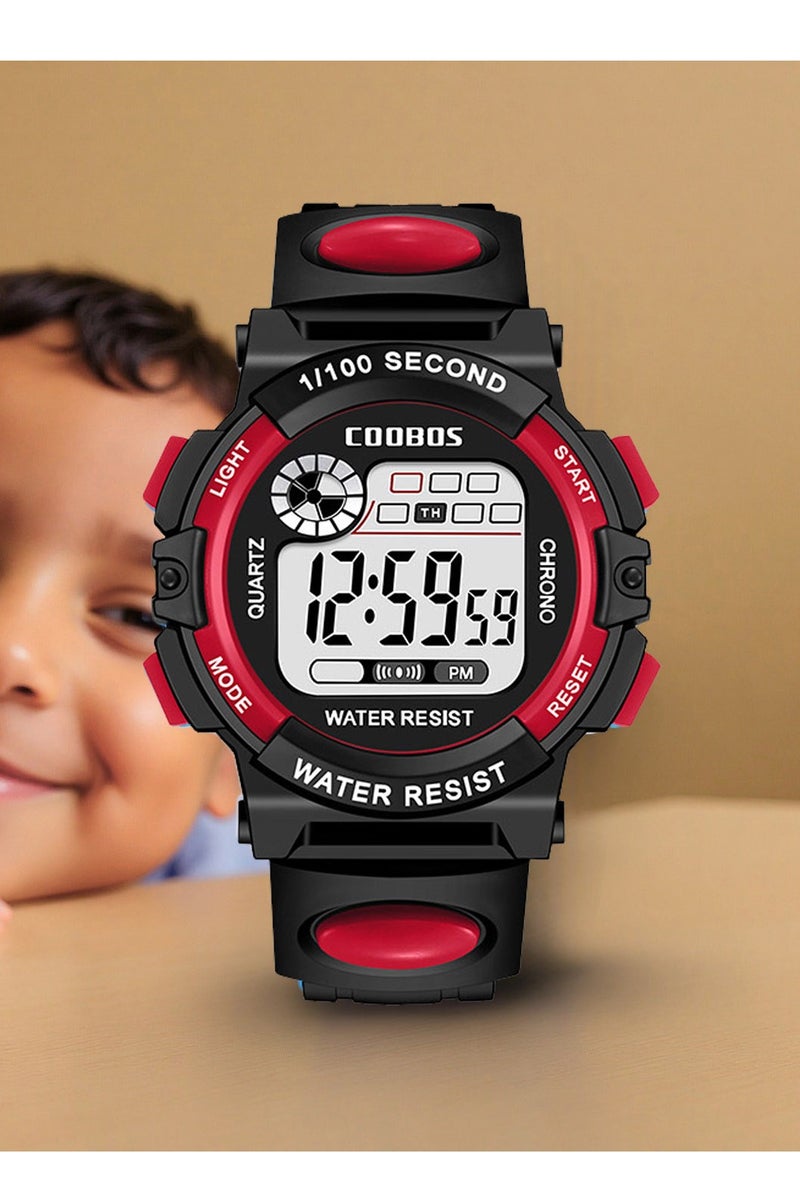 COOBOS 35mm size Children Digital Watch, Kids Water Resistant Rubber Digital Boy's and girl's Watch, Shockproof 30M Swim Safe, LED Night Light (red) - Image 1