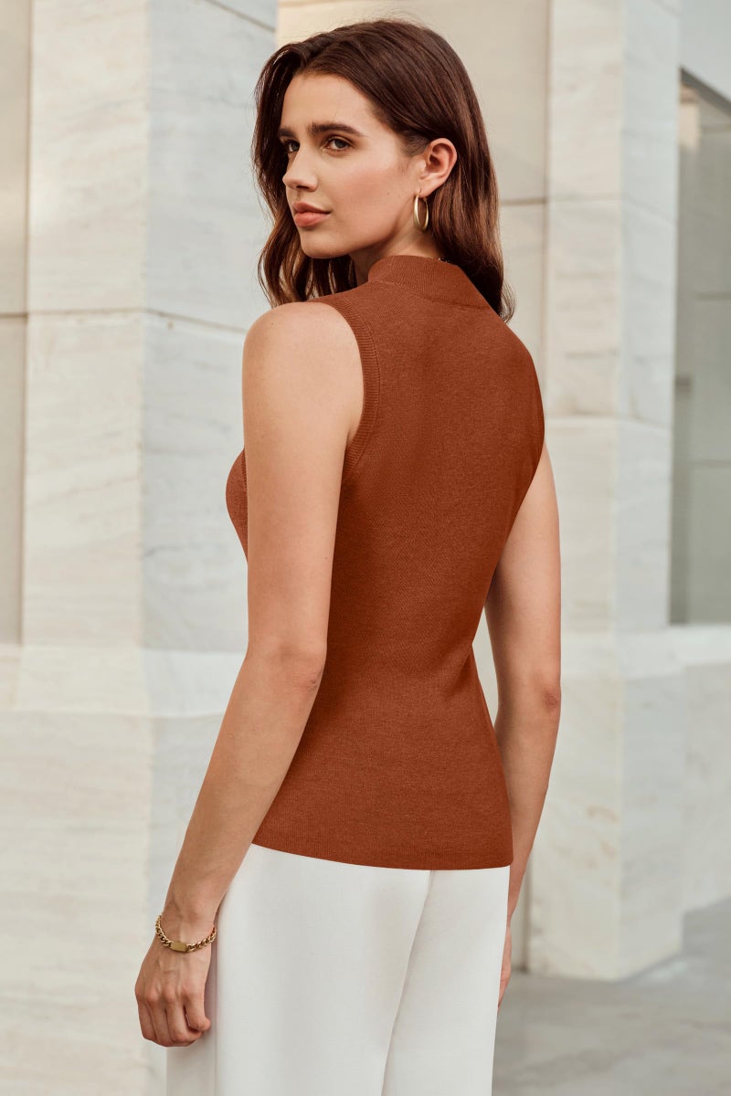 Arach&Cloz 2026 Tank Tops for Women Spring Summer Sleeveless Sweater Tops Vest High Mock Neck Soft Stretchy Cute Fashion Dressy Business Casual Outfits Trendy Capsule Wardrobe Slim Work Top Caramel M - Image 4