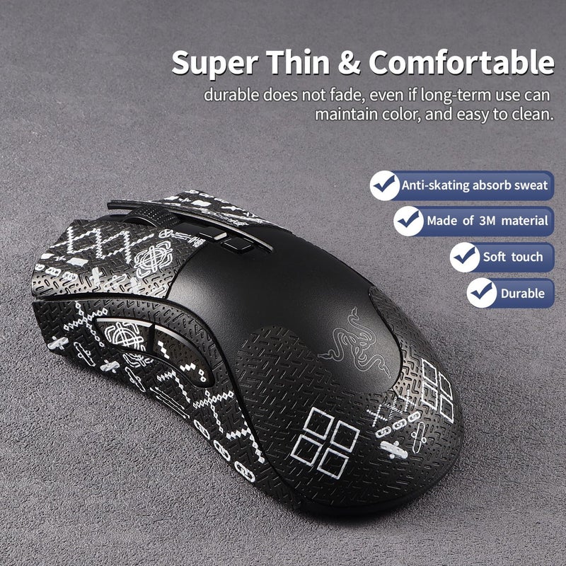 immoenuc Anti-Slip Mouse Grip Tape for Razer Deathadder V2 & V2 Pro - Pre-Cut Sweatproof Stickers with Enhanced Grip, No Residue Adhesive for Gaming Mouse Accessories​ (Printing Pattern) - Image 3