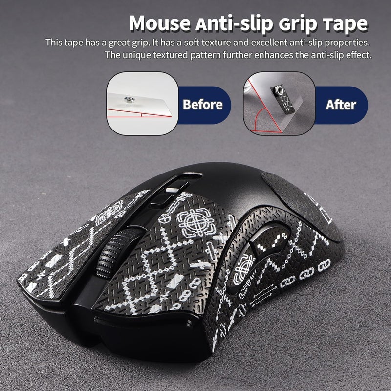 immoenuc Anti-Slip Mouse Grip Tape for Razer Deathadder V2 & V2 Pro - Pre-Cut Sweatproof Stickers with Enhanced Grip, No Residue Adhesive for Gaming Mouse Accessories​ (Printing Pattern) - Image 5
