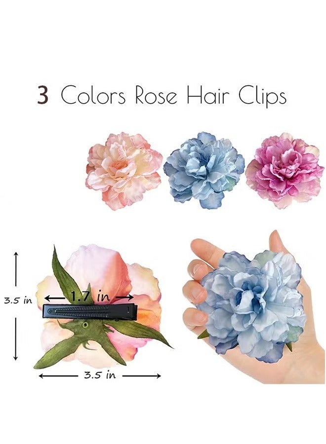 3 Pcs Hawaiian Flower Hair Clips, Rose Hair Clips Hair Barrettes, Hair Accessories for Vacation Beach Party (Colorful) - Image 5