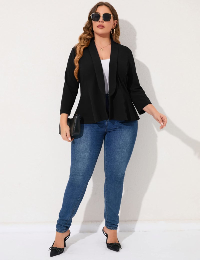 KOJOOIN Women Plus Size Casual Blazer Open Front Long Sleeve Work Office Cardigan Jackets Black 2XL - Image 5