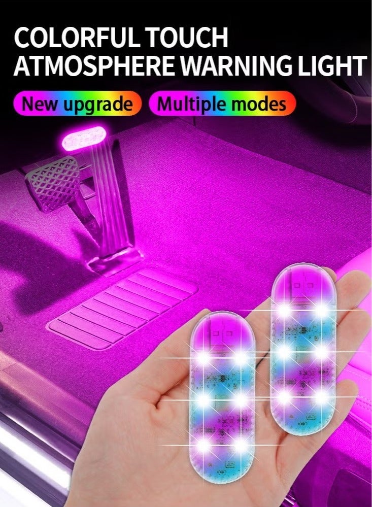 أوشن قطعتان من المصابيح اللاسلكية لأضواء السيارة الداخلية وأضواء السيارة الداخلية القابلة لإعادة الشحن أطقم الضوء المميزة لنيون السيارة تركيب مجاني لأضواء السيارة الداخلية المغناطيسية (2 قطع 7 ألوان) - Image 1