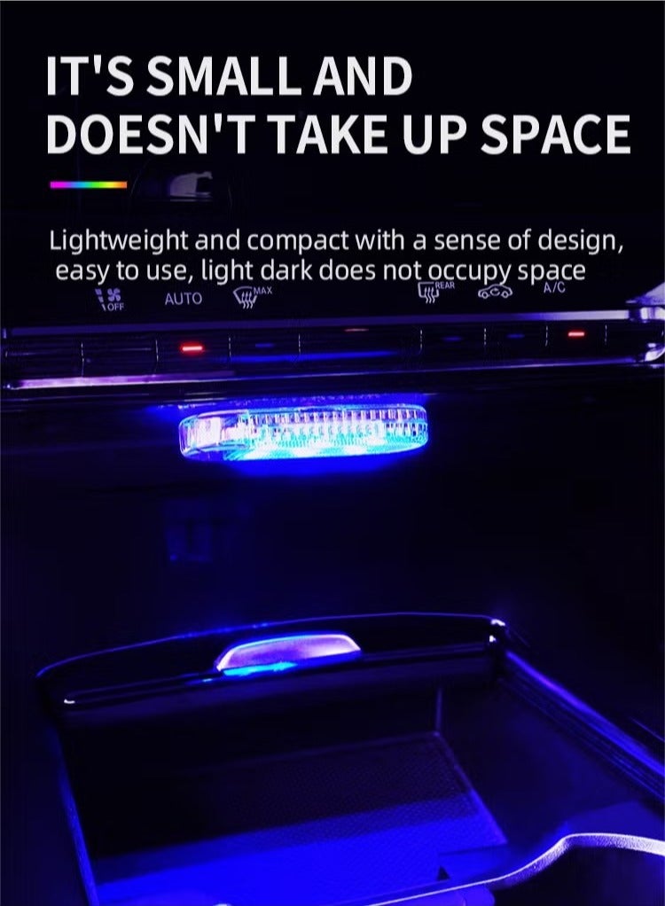 أوشن قطعتان من المصابيح اللاسلكية لأضواء السيارة الداخلية وأضواء السيارة الداخلية القابلة لإعادة الشحن أطقم الضوء المميزة لنيون السيارة تركيب مجاني لأضواء السيارة الداخلية المغناطيسية (2 قطع 7 ألوان) - Image 2