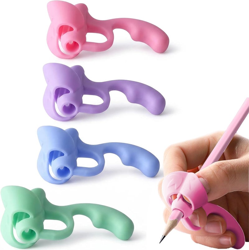 Five-Finger Pencil Grip for Kids - Ergonomic Writing Aid Tool, 4 Pack (Purple, Blue, Green, Pink) - Image 1