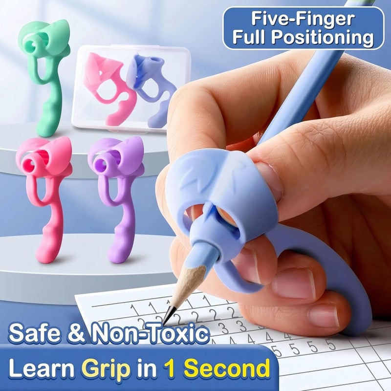 Five-Finger Pencil Grip for Kids - Ergonomic Writing Aid Tool, 4 Pack (Purple, Blue, Green, Pink) - Image 5