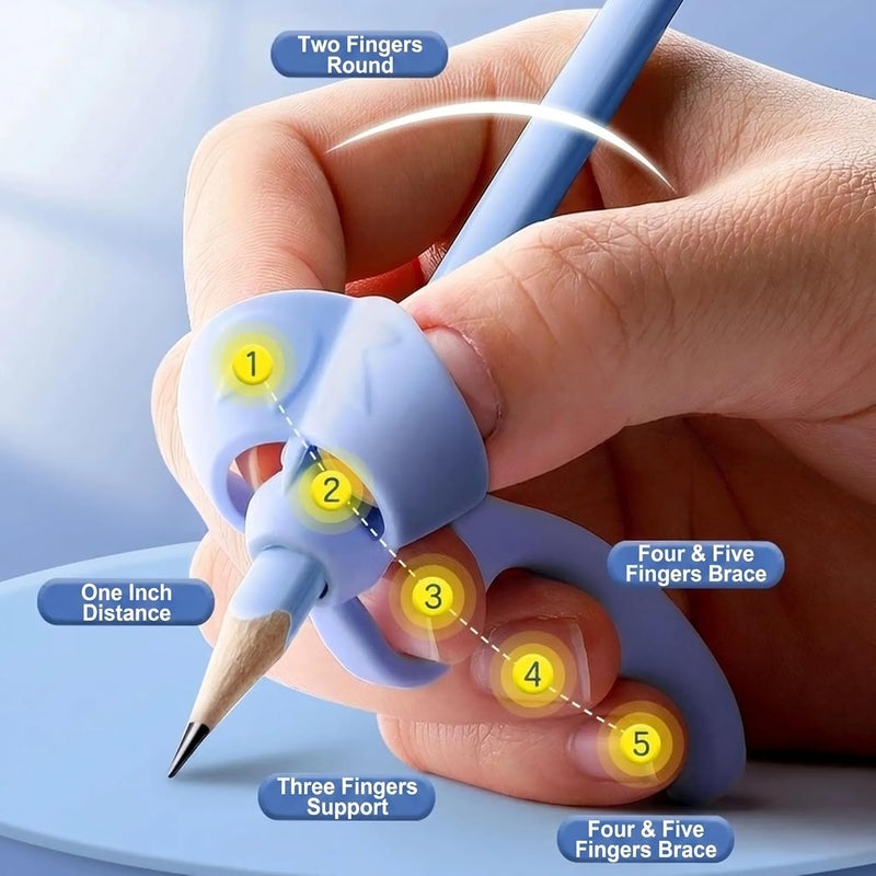Five-Finger Pencil Grip for Kids - Ergonomic Writing Aid Tool, 4 Pack (Purple, Blue, Green, Pink) - Image 2