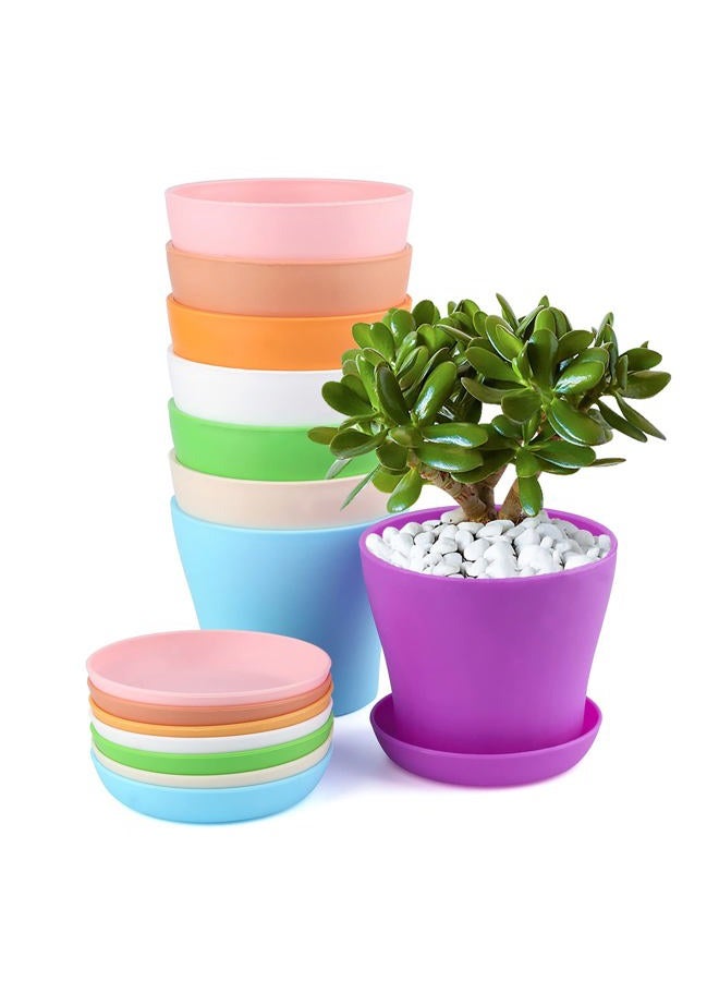 KINGLAKE 8 Pcs 4'' Plastic Plant Flower Seedlings Nursery Pot/Pots Planter Colorful Flower Plant Container Seed Starting Pots with Pallet,8 Colors - Image 1