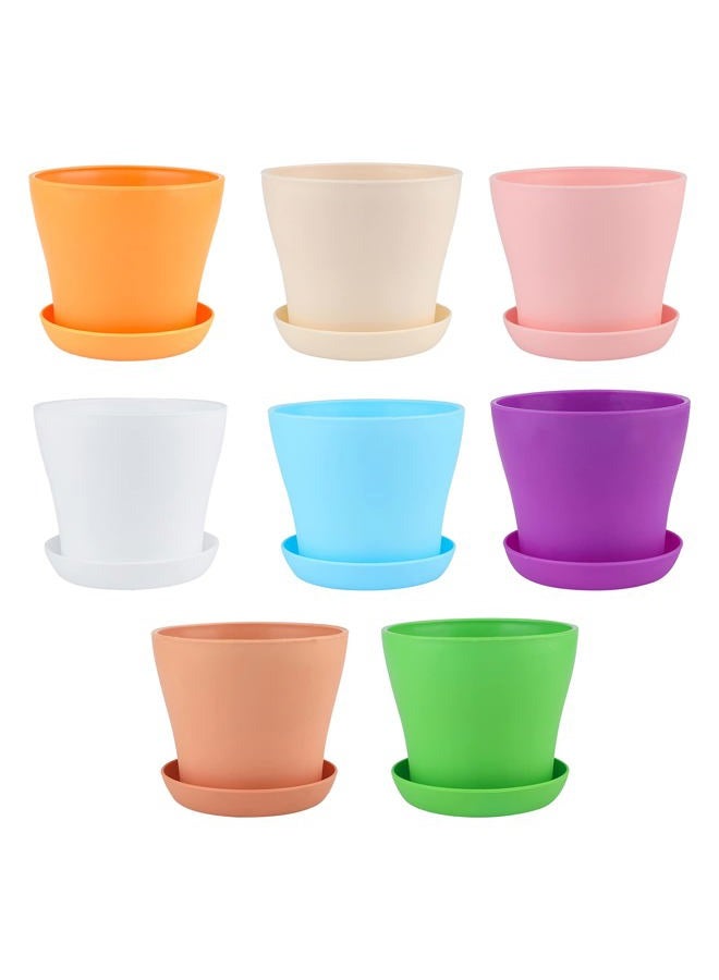 KINGLAKE 8 Pcs 4'' Plastic Plant Flower Seedlings Nursery Pot/Pots Planter Colorful Flower Plant Container Seed Starting Pots with Pallet,8 Colors - Image 4